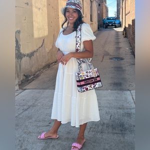 White Puff Sleeve Midi Dress